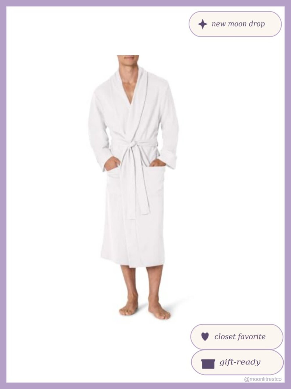 Lightweight Cotton Waffle Bath Robe Mid-Length Loungewear Relaxed Fit